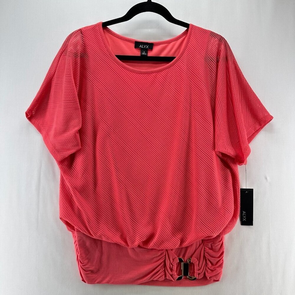ALYX Blouson Top Womens S Pullover Bittersweet Stretch Lined Short Sleeve Coral